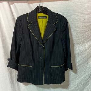 Dana Buchman 8 black lime pin stripe wool spandex lined jacket designer like new
